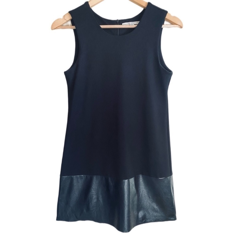 Amanda Uprichard Black Dress with Vegan Faux Leather Detail
